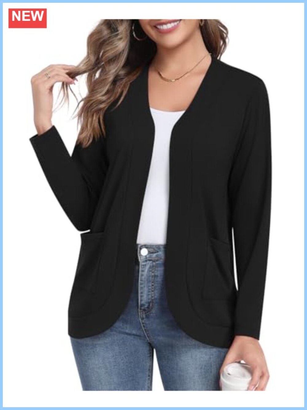 Womens Lightweight Open Front Cardigan Long Sleeve with Pockets